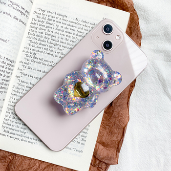 Stolni držač za telefon Bear Stand s dizajnom medvjeda, ukrasnim glitter detaljima i izvučivim mehanizmom; kompatibilan s većinom telefona