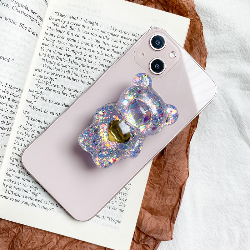 Stolni držač za telefon Bear Stand s dizajnom medvjeda, ukrasnim glitter detaljima i izvučivim mehanizmom; kompatibilan s većinom telefona