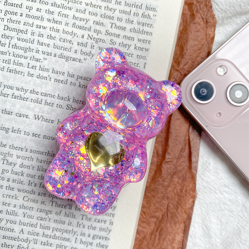 Stolni držač za telefon Bear Stand s dizajnom medvjeda, ukrasnim glitter detaljima i izvučivim mehanizmom; kompatibilan s većinom telefona