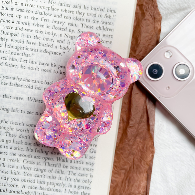 Stolni držač za telefon Bear Stand s dizajnom medvjeda, ukrasnim glitter detaljima i izvučivim mehanizmom; kompatibilan s većinom telefona