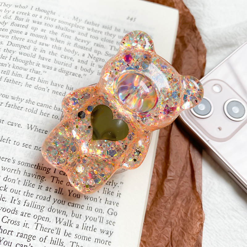 Stolni držač za telefon Bear Stand s dizajnom medvjeda, ukrasnim glitter detaljima i izvučivim mehanizmom; kompatibilan s većinom telefona