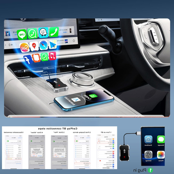 Adaptor CarPlay cablat către wireless pentru mașină, model C13 carplay; procesor dual-core; interfață USB-C; iOS compatibil; greutate 60 g