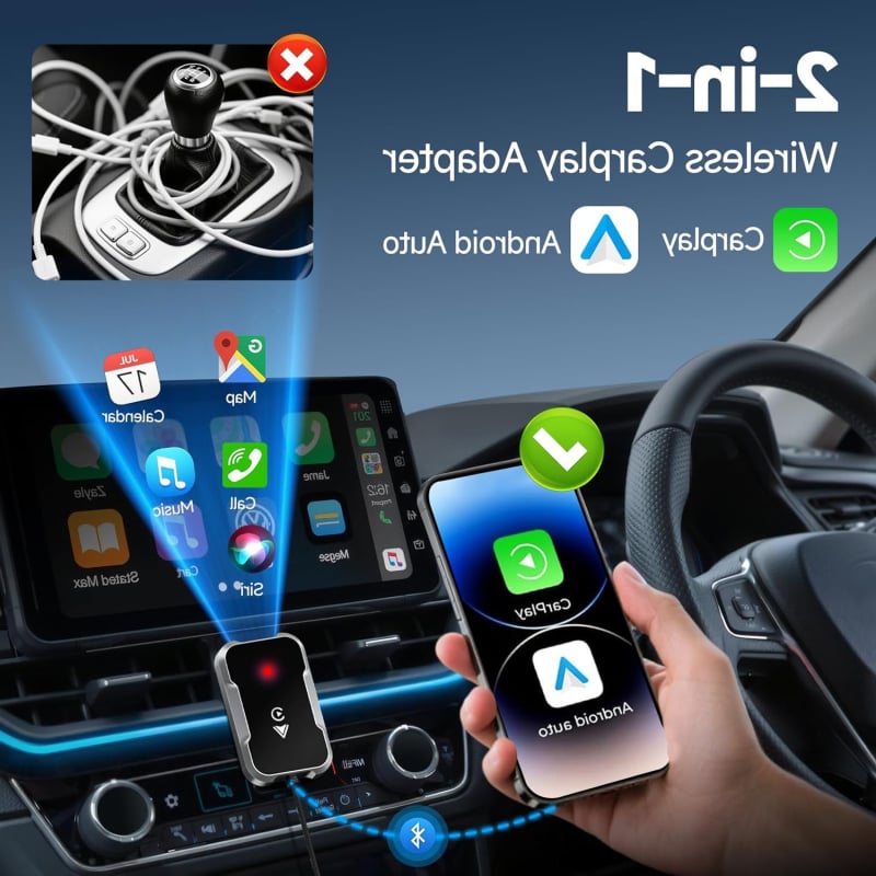 Adaptor CarPlay cablat către wireless pentru mașină, model C13 carplay; procesor dual-core; interfață USB-C; iOS compatibil; greutate 60 g