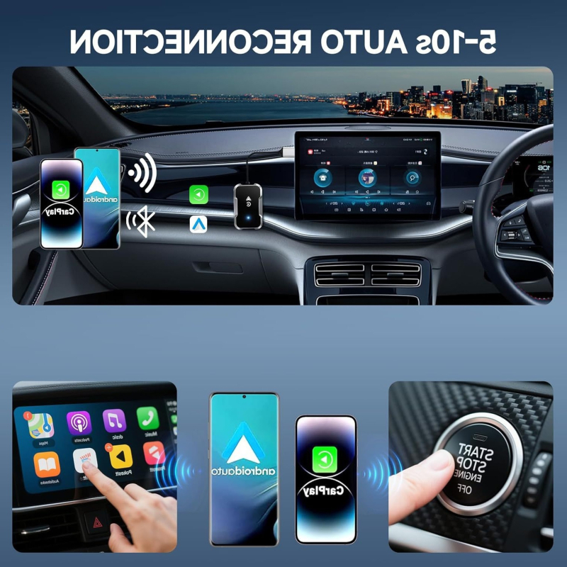 Adaptor CarPlay cablat către wireless pentru mașină, model C13 carplay; procesor dual-core; interfață USB-C; iOS compatibil; greutate 60 g