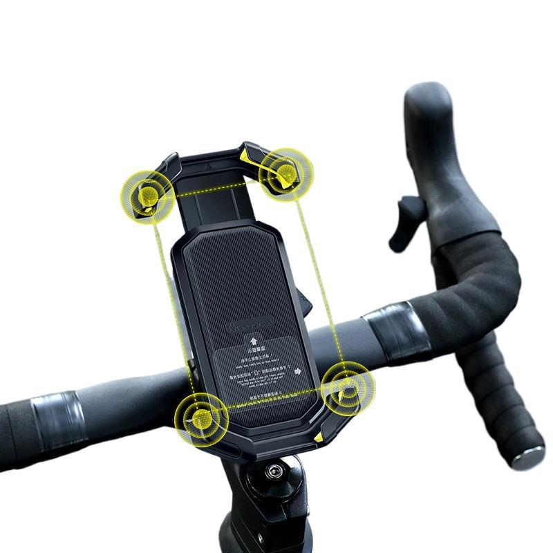 Suport pentru telefon bicicletă cu montură amortizantă pe stâlpul ghidonului — universal pentru MTB și biciclete de drum, antișoc