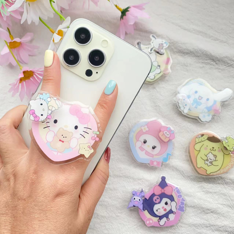 Akrilni stolni držač za telefon s rotirajućim teleskopskim prstenom, crtani stil Kuromi Sanrio