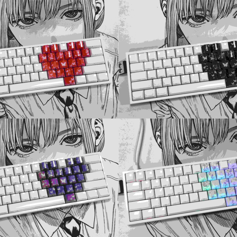 Keycap komplekts mehāniskajai tastatūrai 60/65/68, tauriņa sirds dizains, caurspīdīgs, oriģināla augstums, bez eļļošanas, saderīgs ar kruststabu stieņiem (MX tips), 20 taustiņi
