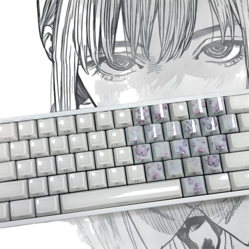 Keycap komplekts mehāniskajai tastatūrai 60/65/68, tauriņa sirds dizains, caurspīdīgs, oriģināla augstums, bez eļļošanas, saderīgs ar kruststabu stieņiem (MX tips), 20 taustiņi