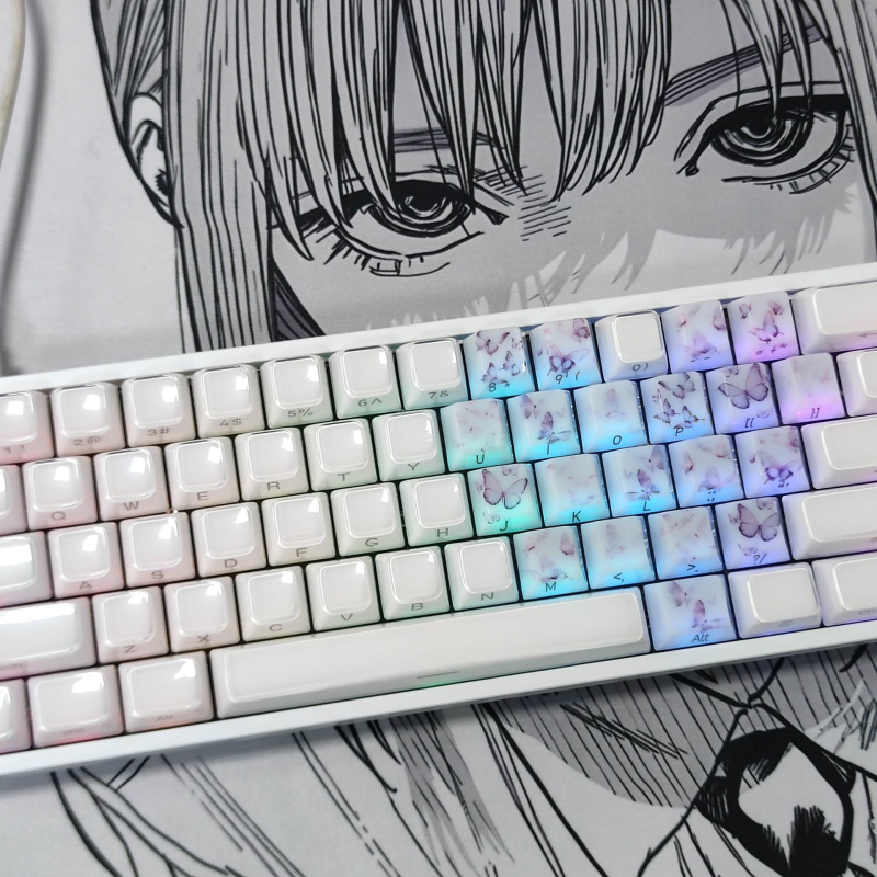 Keycap komplekts mehāniskajai tastatūrai 60/65/68, tauriņa sirds dizains, caurspīdīgs, oriģināla augstums, bez eļļošanas, saderīgs ar kruststabu stieņiem (MX tips), 20 taustiņi