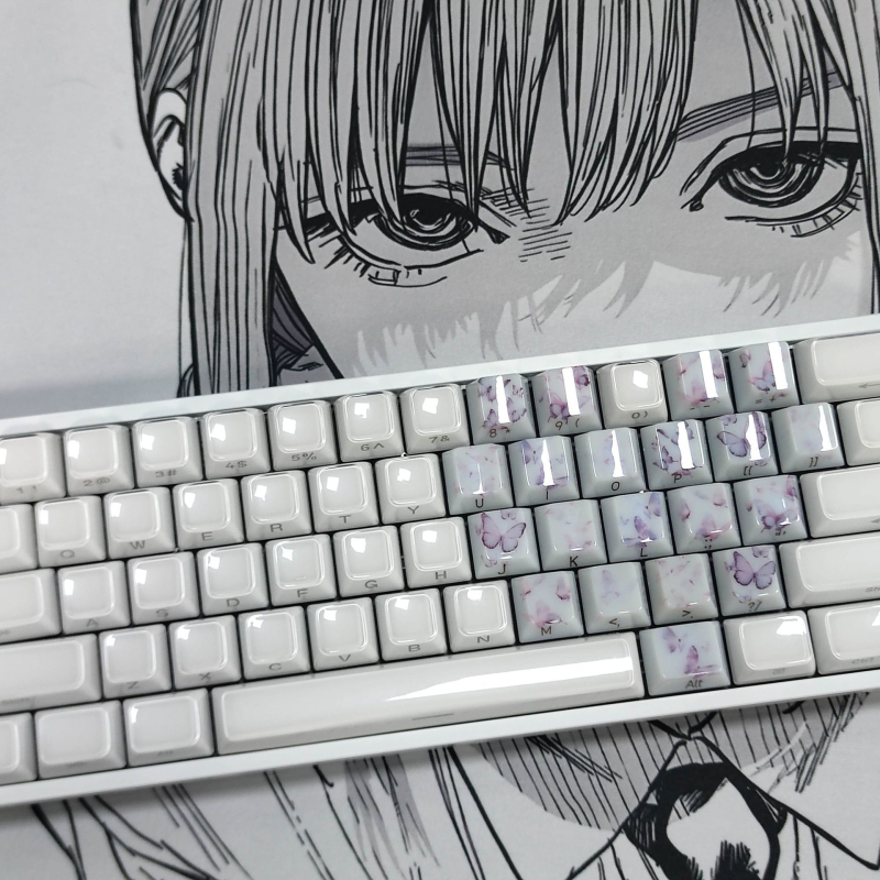 Keycap komplekts mehāniskajai tastatūrai 60/65/68, tauriņa sirds dizains, caurspīdīgs, oriģināla augstums, bez eļļošanas, saderīgs ar kruststabu stieņiem (MX tips), 20 taustiņi