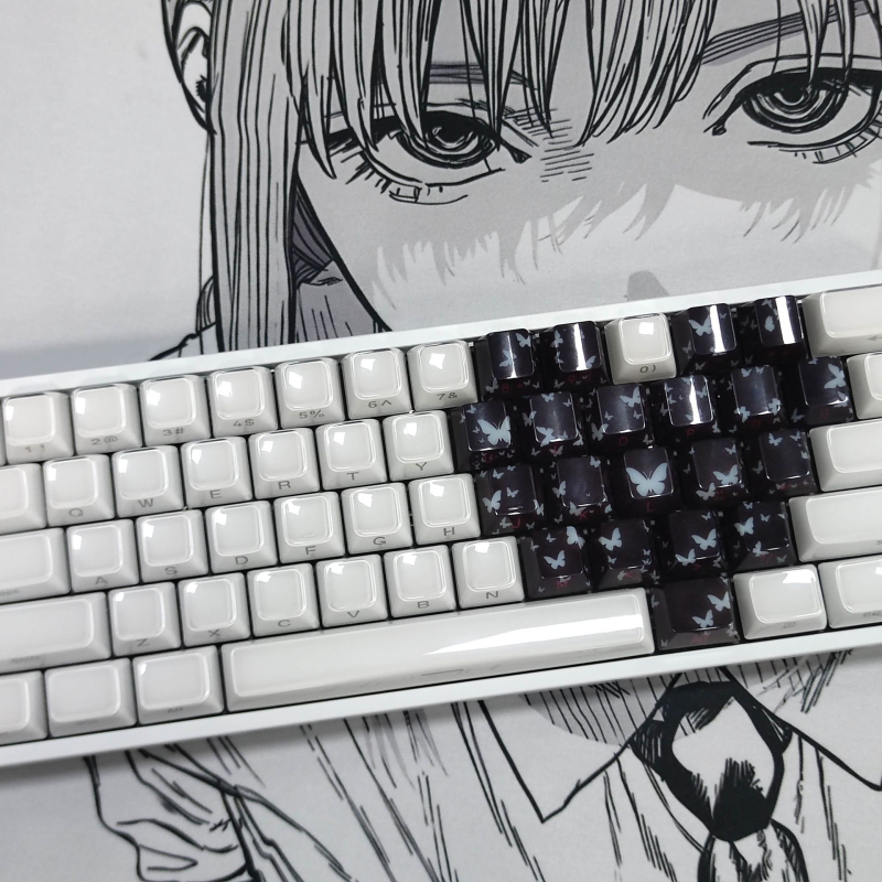 Keycap komplekts mehāniskajai tastatūrai 60/65/68, tauriņa sirds dizains, caurspīdīgs, oriģināla augstums, bez eļļošanas, saderīgs ar kruststabu stieņiem (MX tips), 20 taustiņi