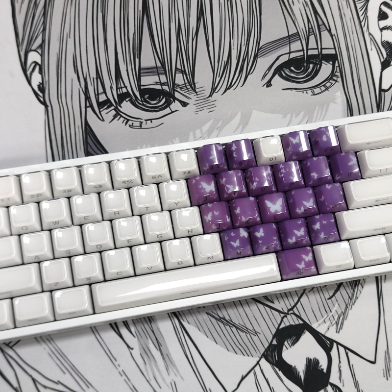 Keycap komplekts mehāniskajai tastatūrai 60/65/68, tauriņa sirds dizains, caurspīdīgs, oriģināla augstums, bez eļļošanas, saderīgs ar kruststabu stieņiem (MX tips), 20 taustiņi