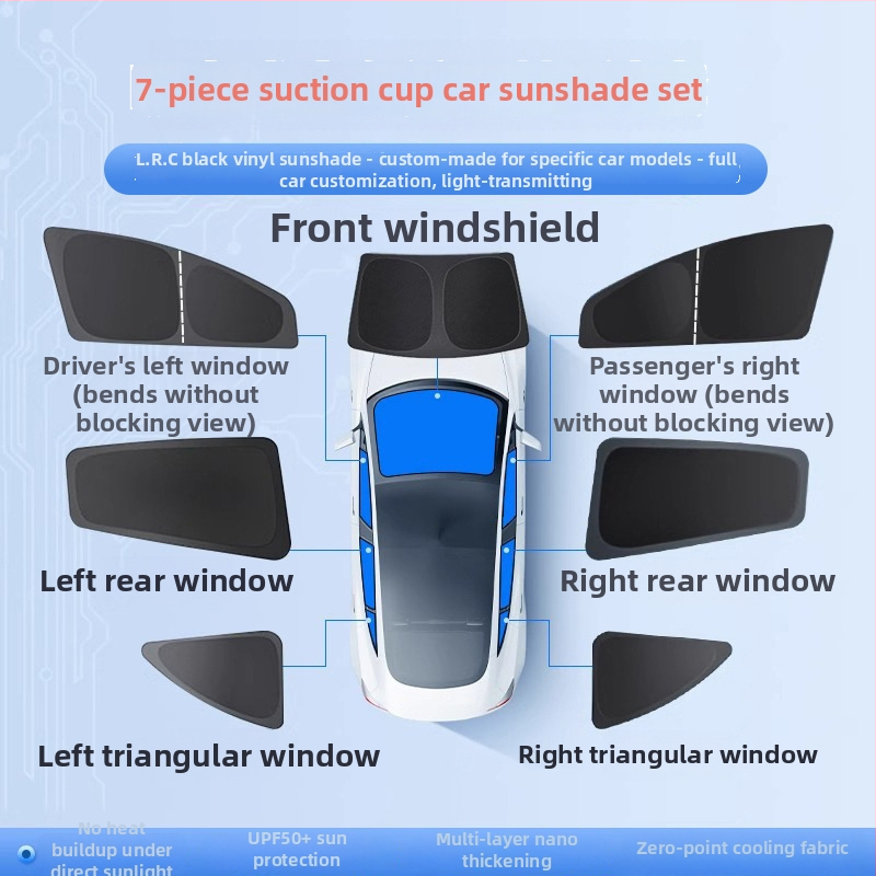 Parasolar auto pentru fereastra laterală Xiaomi Su7/Yu7 - intimitate, protecție solară și izolare termică; material: pânză cu luciu argintiu de înaltă calitate; montaj: ventuză; personalizare: da; imprimare logo disponibil.