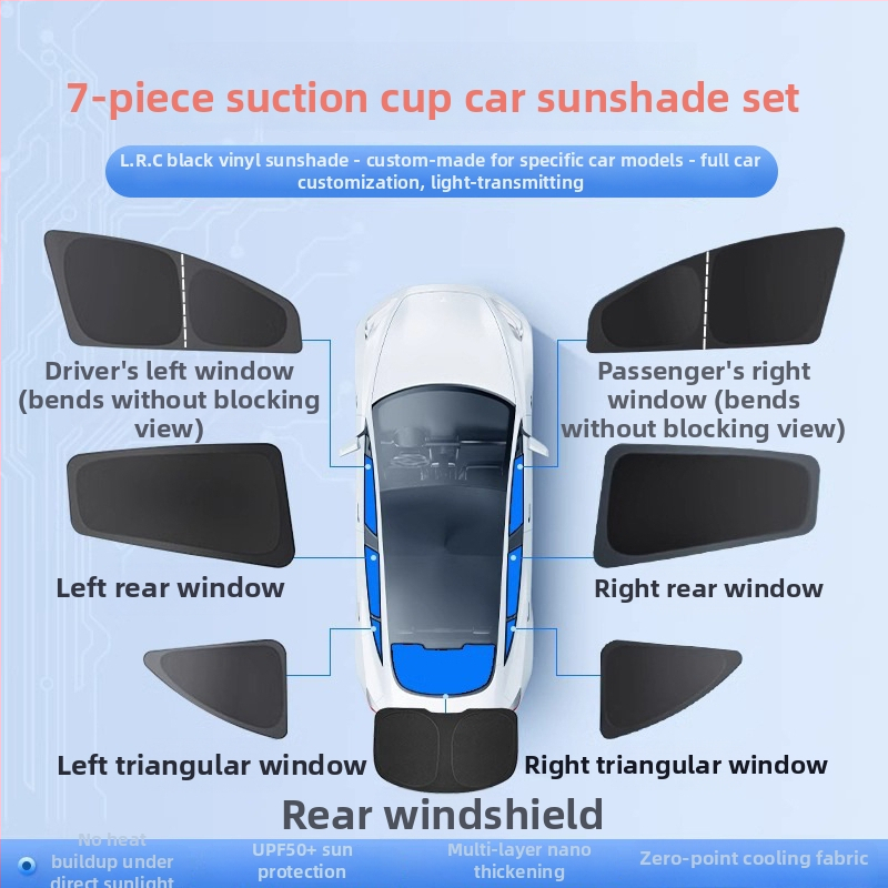 Parasolar auto pentru fereastra laterală Xiaomi Su7/Yu7 - intimitate, protecție solară și izolare termică; material: pânză cu luciu argintiu de înaltă calitate; montaj: ventuză; personalizare: da; imprimare logo disponibil.