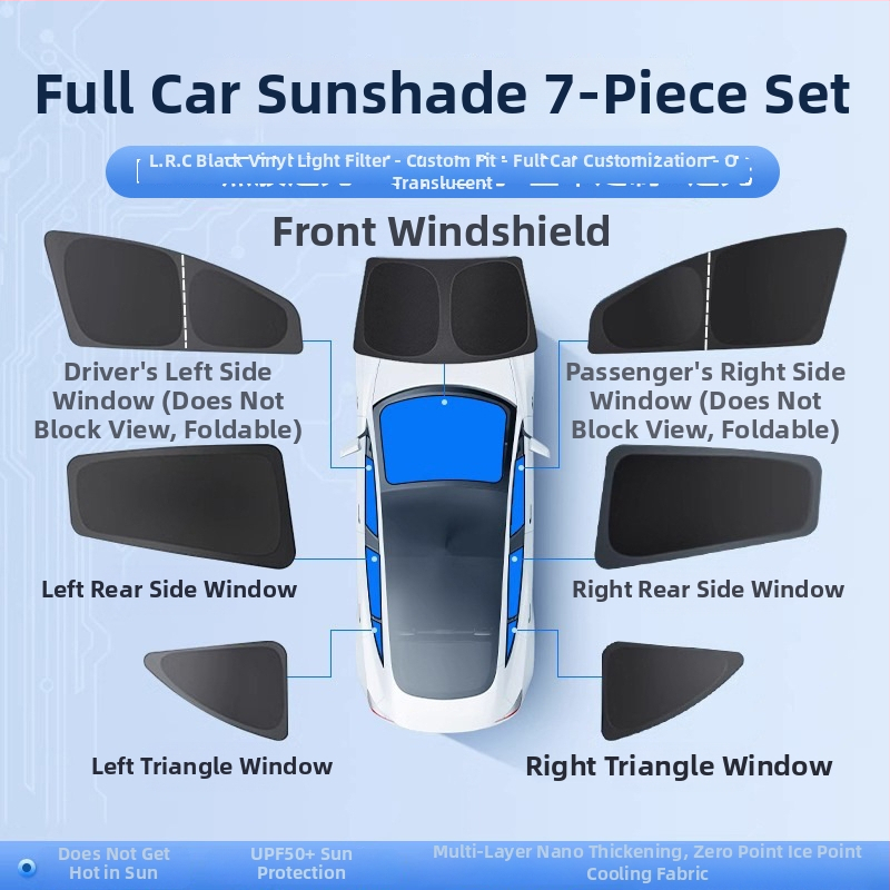 Parasolar auto pentru fereastra laterală Xiaomi Su7/Yu7 - intimitate, protecție solară și izolare termică; material: pânză cu luciu argintiu de înaltă calitate; montaj: ventuză; personalizare: da; imprimare logo disponibil.