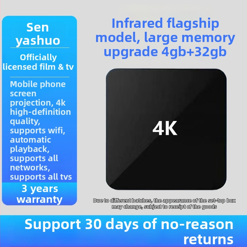 4K aštuonių branduolių TV dėžutė, 4GB RAM, 32GB atminties, HDMI, Wi‑Fi