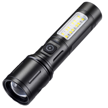 LED baterijska svjetiljka od aluminijske legure s teleskopskim zumom i bočnim svjetlom, 10W, domet 200–500 m, punjiva, 1200 mAh, višefunkcionalna