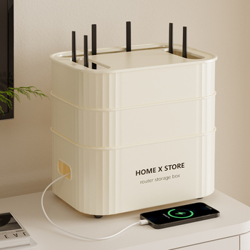 Kábel tároló doboz fedéllel, 35 L, PP+HIPS műanyag, egymásra tehető, nappali, hálószoba és dolgozószoba