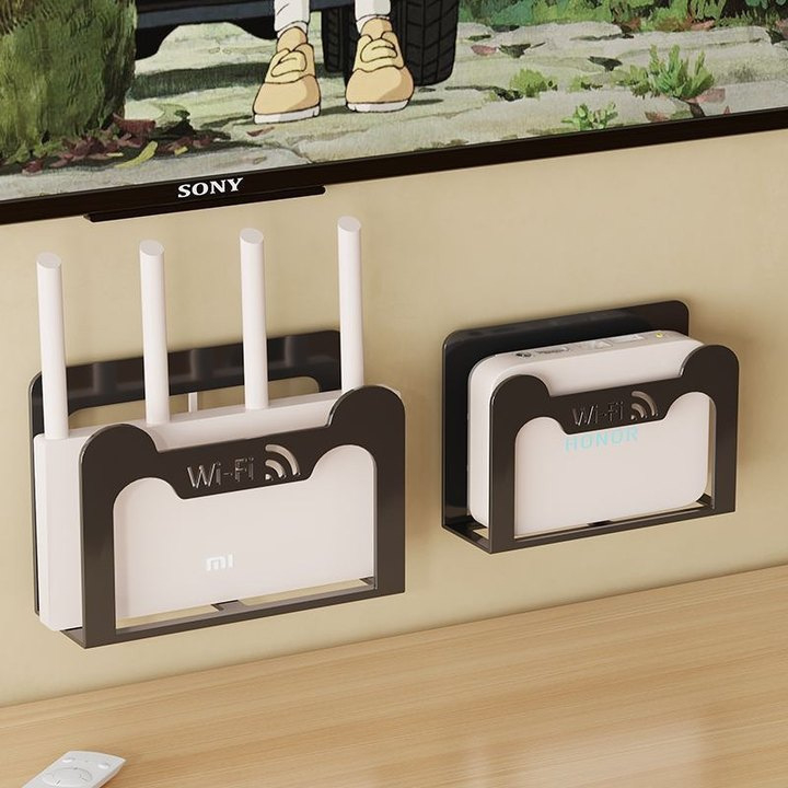 Drveni regaľ za pohranu usmjerivača, zidni nosač, 1 sloj, modernistički minimalistički dizajn, za usmjerivač, Wi-Fi i set-top kutiju