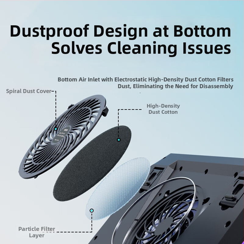 Nešiojamojo kompiuterio radiatoriaus V12 su oro aušinimu, 2 ventiliatoriai, plastikinis korpusas