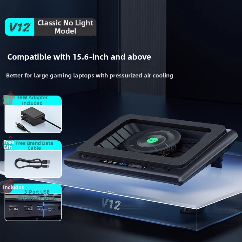 Nešiojamojo kompiuterio radiatoriaus V12 su oro aušinimu, 2 ventiliatoriai, plastikinis korpusas