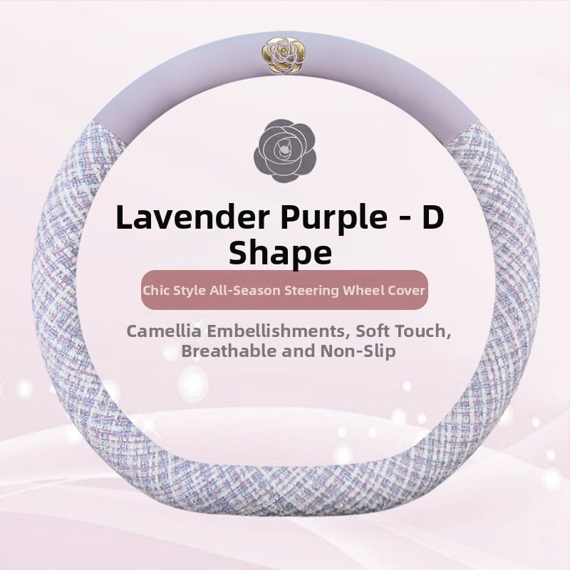 Manșon pentru volan auto din amestec de in și piele-cotton, cu motiv Camellia; marca Che ai ren; potrivire universală; toate sezoanele; procesare și personalizare disponibile