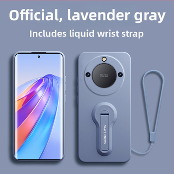 Honor X40 šķidrā silikona aizmugurējais vāciņš ar statīvu un rokas siksnu, pilna kameru aizsardzība, pret kritieniem