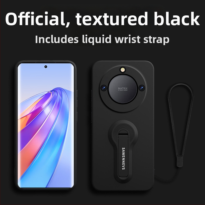 Honor X40 šķidrā silikona aizmugurējais vāciņš ar statīvu un rokas siksnu, pilna kameru aizsardzība, pret kritieniem