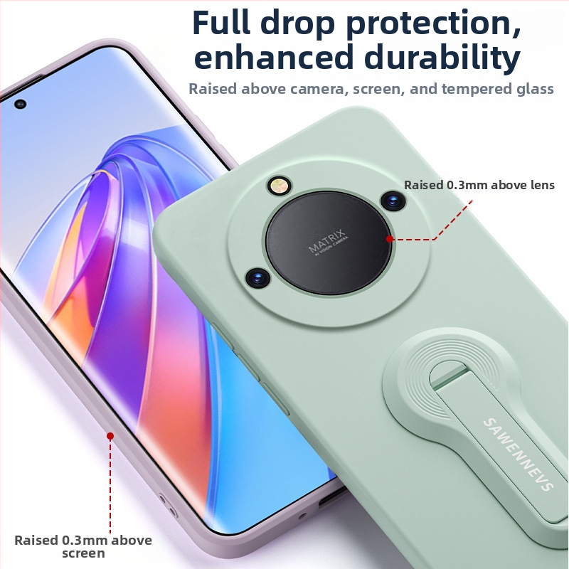 Honor X40 šķidrā silikona aizmugurējais vāciņš ar statīvu un rokas siksnu, pilna kameru aizsardzība, pret kritieniem