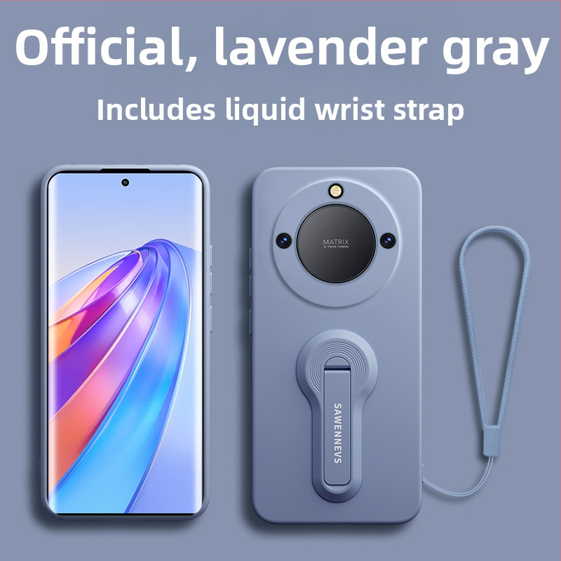 Honor X40 šķidrā silikona aizmugurējais vāciņš ar statīvu un rokas siksnu, pilna kameru aizsardzība, pret kritieniem