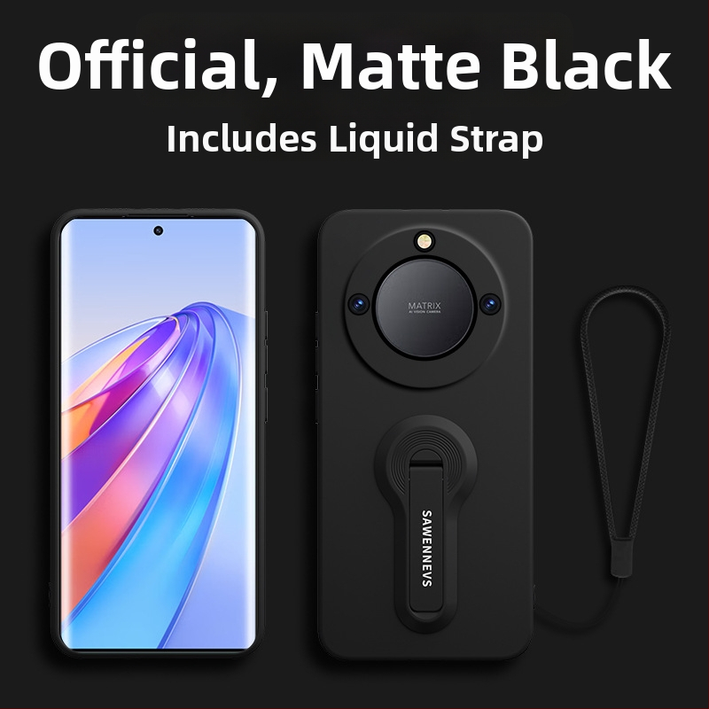 Honor X40 šķidrā silikona aizmugurējais vāciņš ar statīvu un rokas siksnu, pilna kameru aizsardzība, pret kritieniem