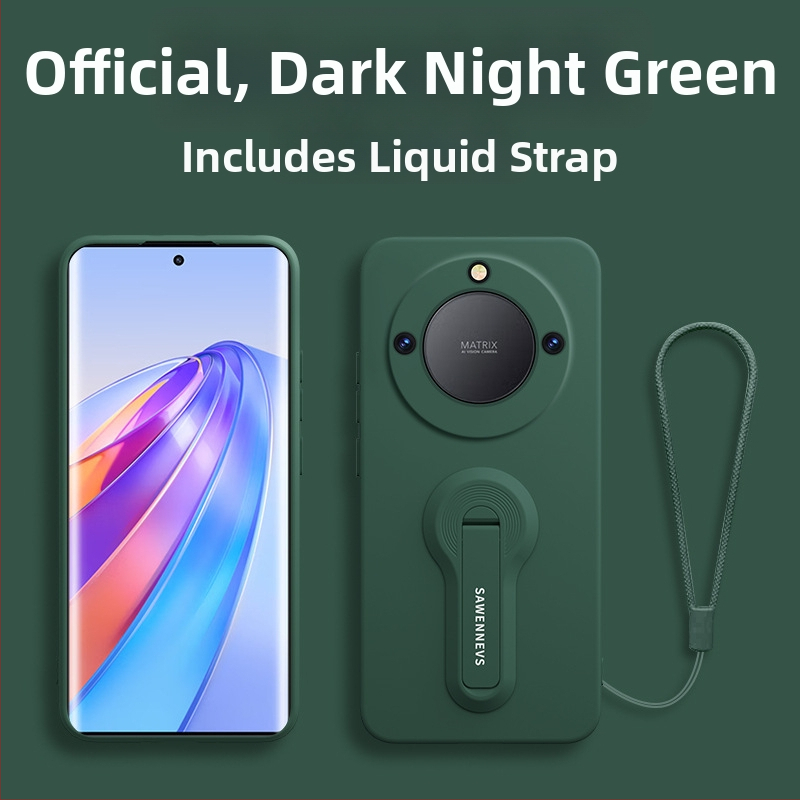 Honor X40 šķidrā silikona aizmugurējais vāciņš ar statīvu un rokas siksnu, pilna kameru aizsardzība, pret kritieniem