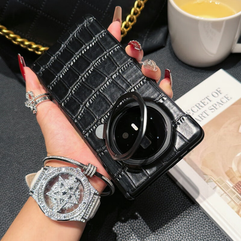 Carcasă pentru telefon Honor MagicV3 cu suport pentru lentile, balama pe axă centrală, piele naturală, protecție completă, rezistentă la șocuri și uzură