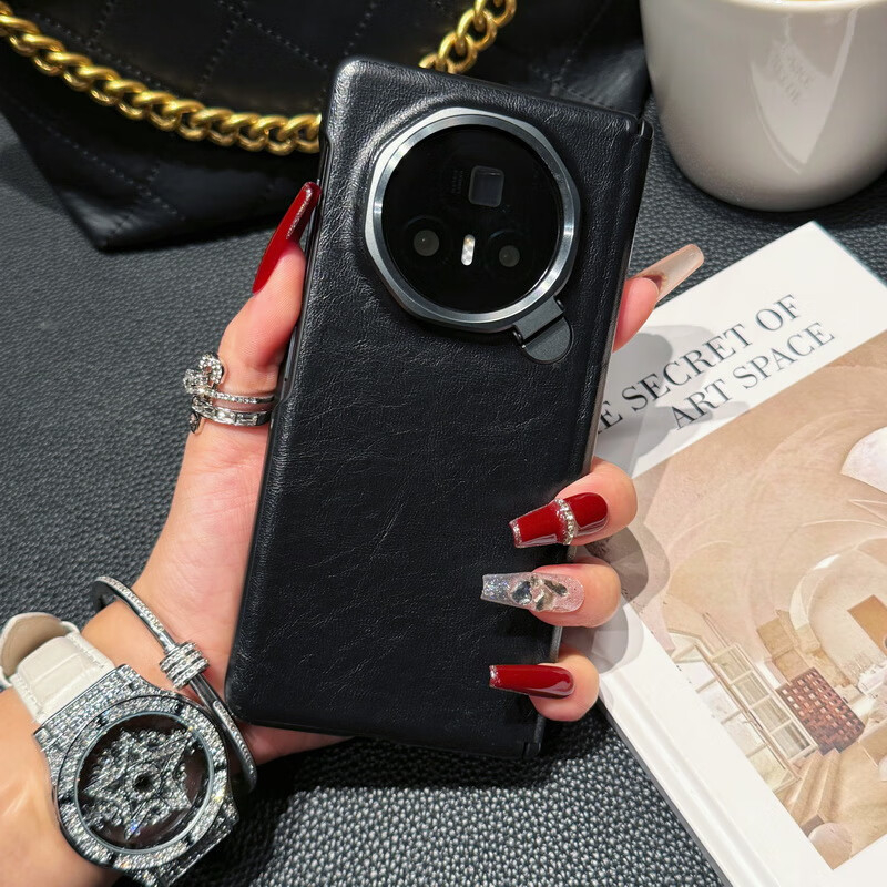 Carcasă pentru telefon Honor MagicV3 cu suport pentru lentile, balama pe axă centrală, piele naturală, protecție completă, rezistentă la șocuri și uzură