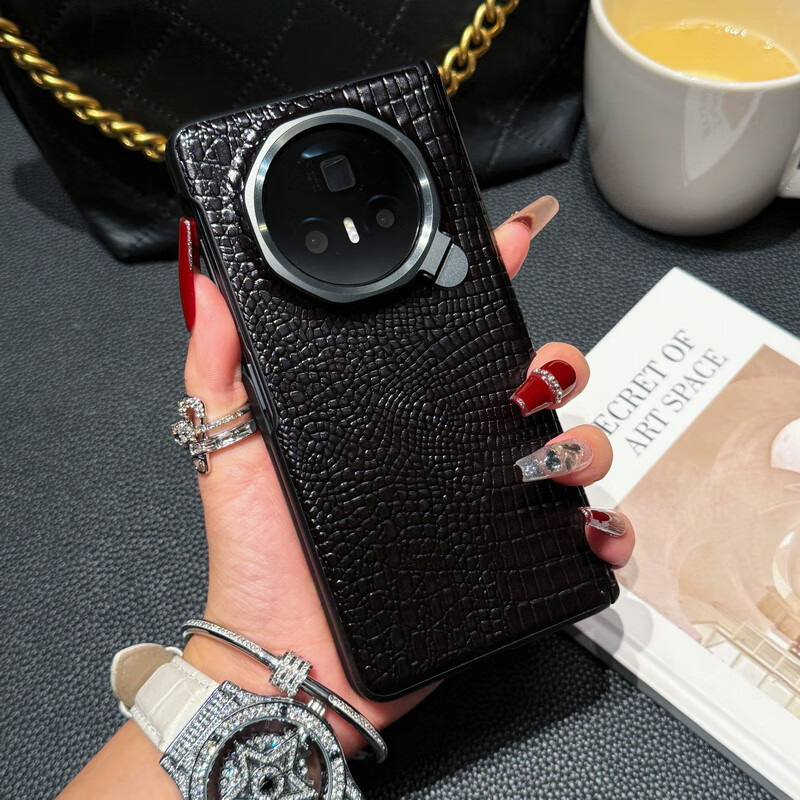 Carcasă pentru telefon Honor MagicV3 cu suport pentru lentile, balama pe axă centrală, piele naturală, protecție completă, rezistentă la șocuri și uzură