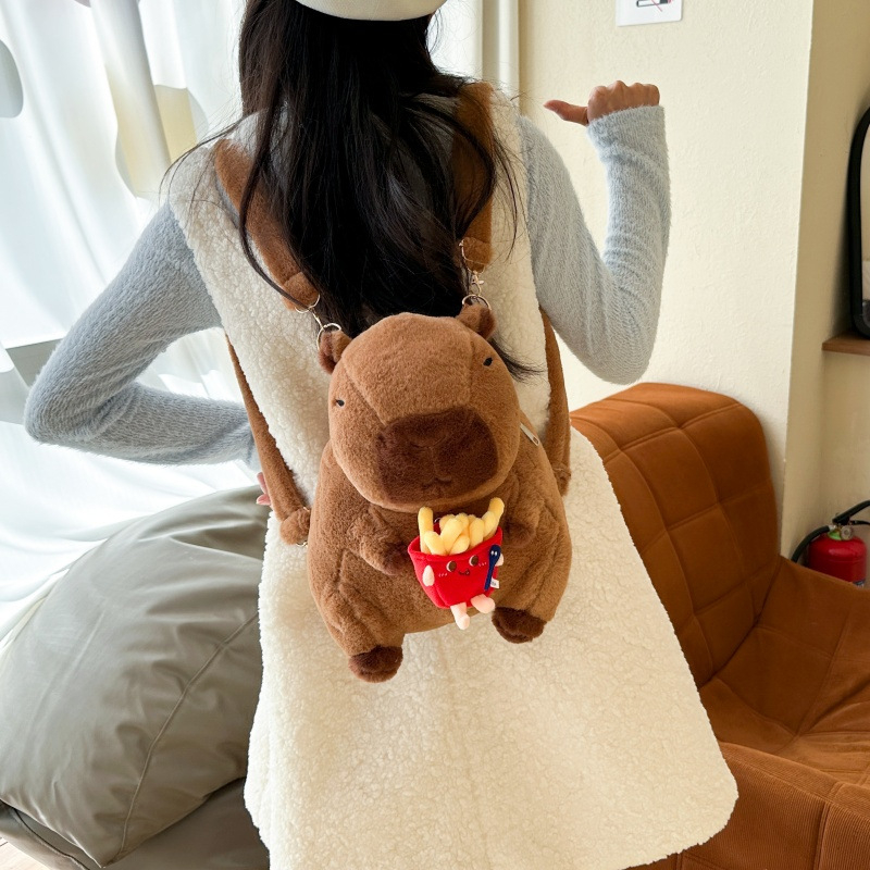 Capybara λούτρινο backpack - ζωικό λούτρινο τσαντάκι με πλήρωση PP βαμβάκι, για ηλικίες 14+