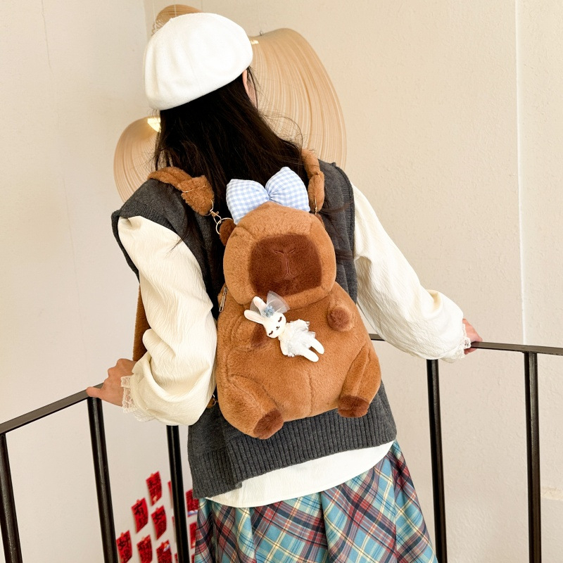 Capybara λούτρινο backpack - ζωικό λούτρινο τσαντάκι με πλήρωση PP βαμβάκι, για ηλικίες 14+