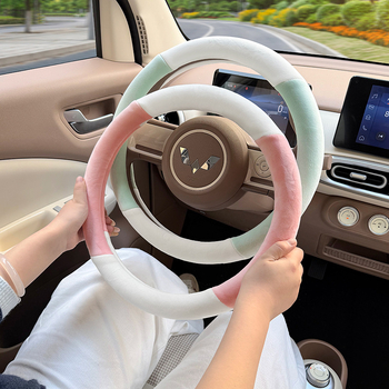 Husă pentru volan din pluș sintetic, compatibilă cu Wuling Hongguang, stil drăguț, pentru iarnă, montaj dedicat vehiculului