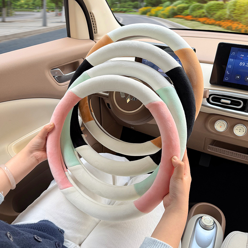 Husă pentru volan din pluș sintetic, compatibilă cu Wuling Hongguang, stil drăguț, pentru iarnă, montaj dedicat vehiculului