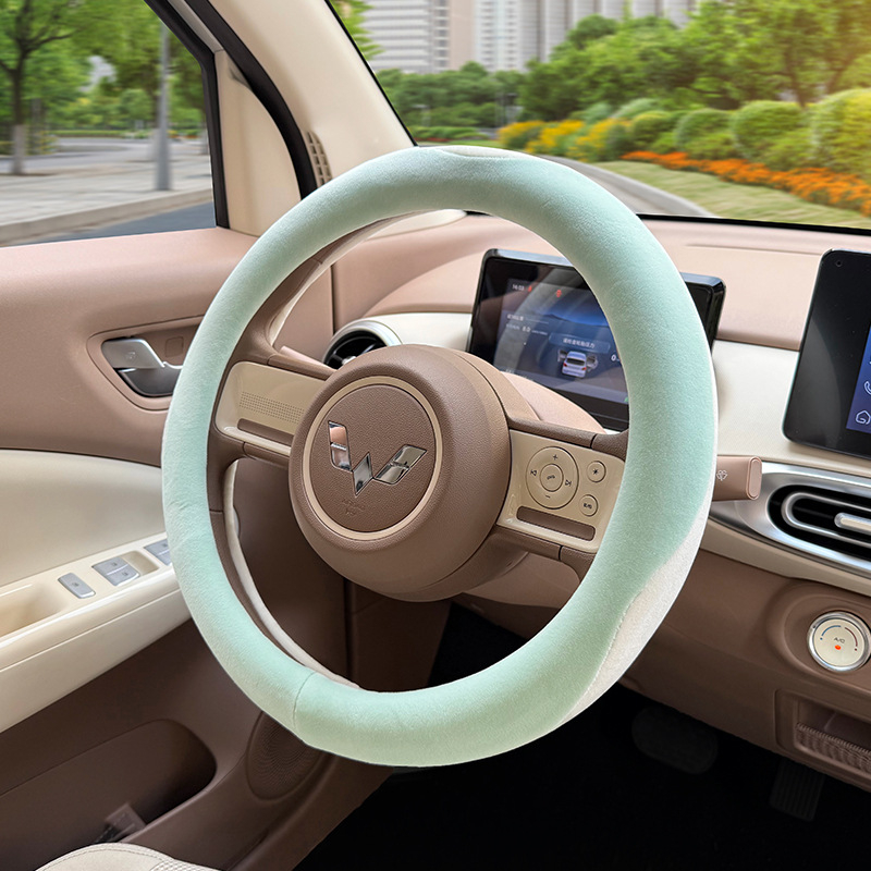 Husă pentru volan din pluș sintetic, compatibilă cu Wuling Hongguang, stil drăguț, pentru iarnă, montaj dedicat vehiculului