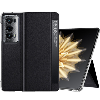 Carcasă din piele pentru Honor Magic V2, cu suport încorporat și fereastră inteligentă de somn – protecție la șocuri, disipare a căldurii, antiamprentă, rezistentă la uzură