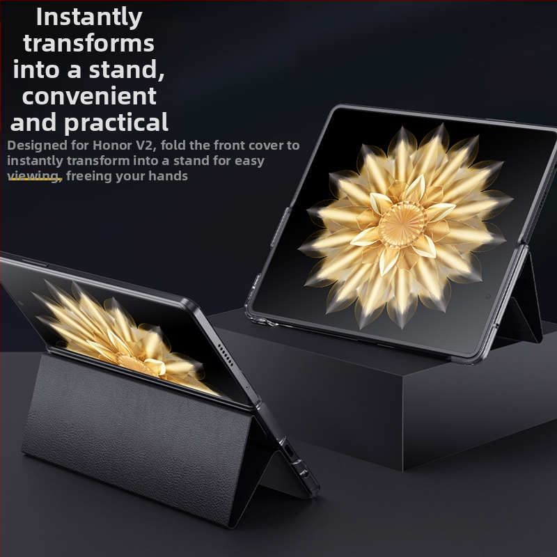 Carcasă din piele pentru Honor Magic V2, cu suport încorporat și fereastră inteligentă de somn – protecție la șocuri, disipare a căldurii, antiamprentă, rezistentă la uzură