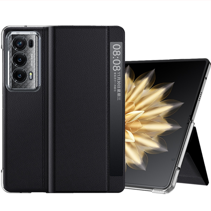 Carcasă din piele pentru Honor Magic V2, cu suport încorporat și fereastră inteligentă de somn – protecție la șocuri, disipare a căldurii, antiamprentă, rezistentă la uzură