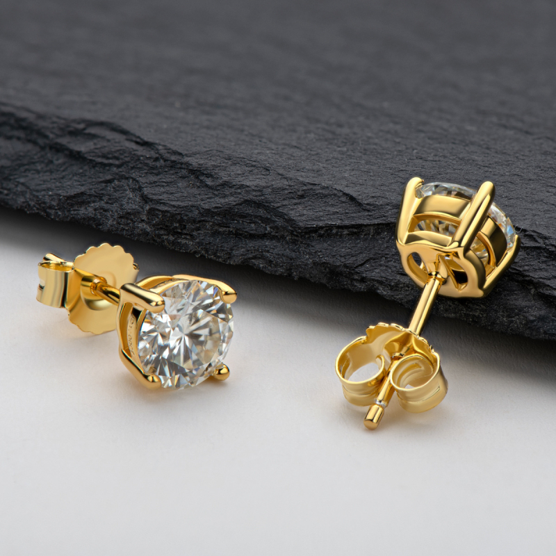 Ženske naušnice od moissanita, montura s četiri kandže, S925 srebro, pozlata 18K, geometrijski modern stil