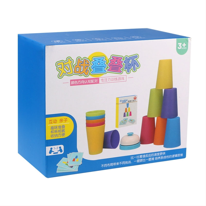 Чаши за подреждане - двуигрова интерактивна образователна играчка за деца (Пластмаса; възраст 4–6 г.; визуално разпознаване; трениране на когнитивното мислене)