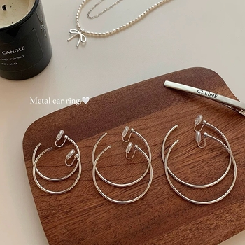 Clip-on velike kružne naušnice - bakar, geometrijski stil, elektroplatinirano završno, 925 srebrni post, japansko-korejski stil, Yongyue Jewelry, jesen 2024