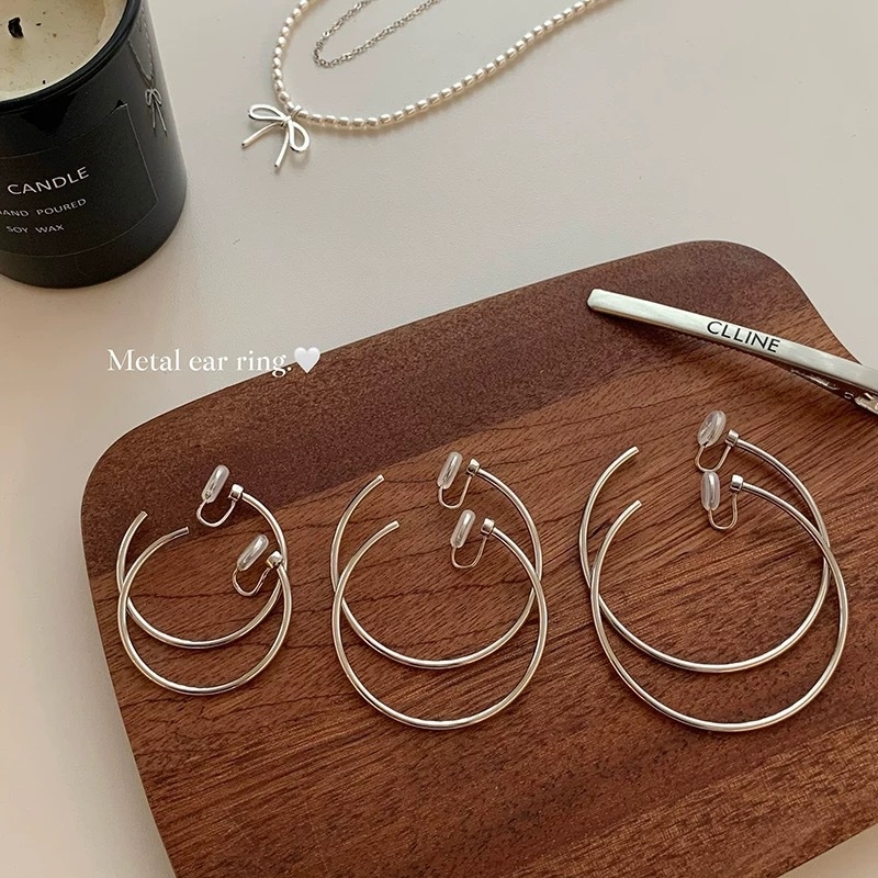 Clip-on velike kružne naušnice - bakar, geometrijski stil, elektroplatinirano završno, 925 srebrni post, japansko-korejski stil, Yongyue Jewelry, jesen 2024