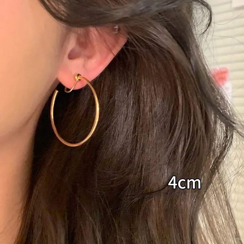 Clip-on velike kružne naušnice - bakar, geometrijski stil, elektroplatinirano završno, 925 srebrni post, japansko-korejski stil, Yongyue Jewelry, jesen 2024