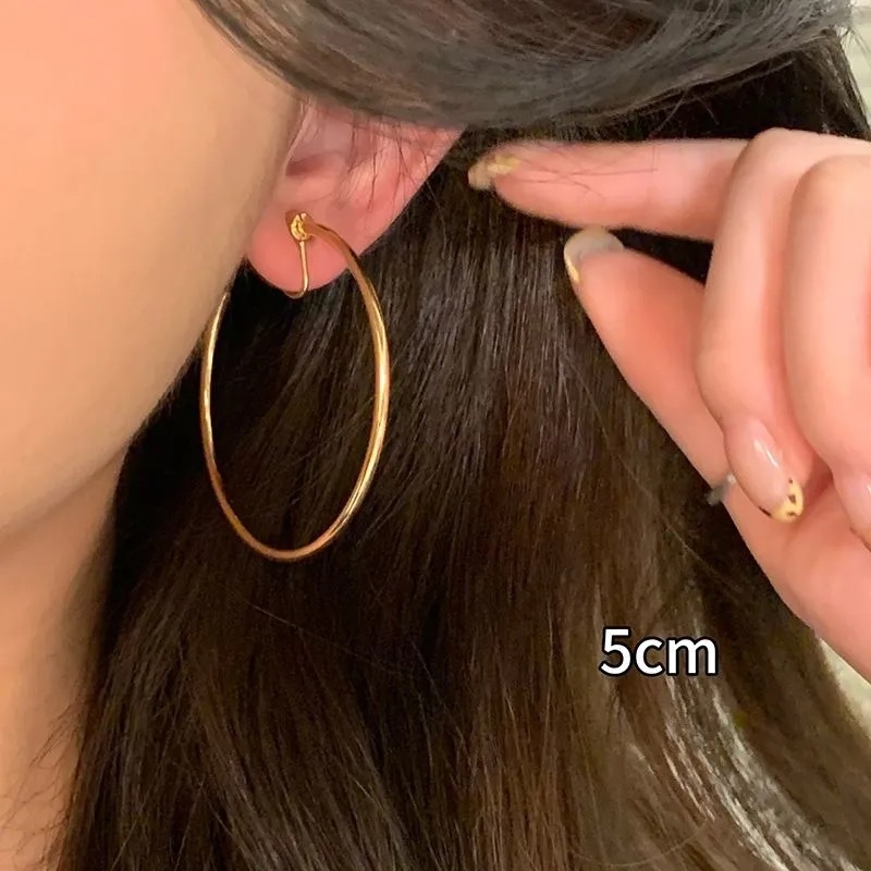 Clip-on velike kružne naušnice - bakar, geometrijski stil, elektroplatinirano završno, 925 srebrni post, japansko-korejski stil, Yongyue Jewelry, jesen 2024