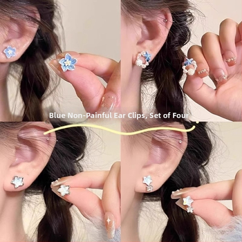 Cercei cu clips magnetici – design floare de camelia și fluture, fără găuri, unisex, Pangyi, primăvara 2025